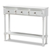 Baxton Studio Calvin Classic and Traditional French Farmhouse White Finished Wood 3-Drawer Entryway Console Table - BSOWERPL-02-White-Console