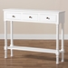 Baxton Studio Calvin Classic and Traditional French Farmhouse White Finished Wood 3-Drawer Entryway Console Table - BSOWERPL-02-White-Console