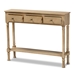 Baxton Studio Calvin Classic and Traditional French Farmhouse Oak Brown Finished Wood 3-Drawer Entryway Console Table - BSOWERPL-01-Brown-Console