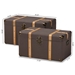 Baxton Studio Stephen Modern and Contemporary Transitional Dark Brown Fabric Upholstered and Oak Brown Finished 2-Piece Storage Trunk Set - BSOR87R537-2PC Trunk Set