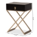 Baxton Studio Patricia Modern and Contemporary Black Finished Wood and Powder Coated Brass Effect Metal 1-Drawer End Table - BSOJY1956-ET