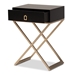 Baxton Studio Patricia Modern and Contemporary Black Finished Wood and Powder Coated Brass Effect Metal 1-Drawer End Table - BSOJY1956-ET