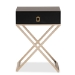 Baxton Studio Patricia Modern and Contemporary Black Finished Wood and Powder Coated Brass Effect Metal 1-Drawer End Table - BSOJY1956-ET