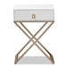 Baxton Studio Patricia Modern and Contemporary White Finished Wood and Powder Coated Brass Effect Metal 1-Drawer End Table - BSOJY1957-ET