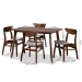 Baxton Studio Orion Mid-Century Modern Transitional Light Grey Fabric Upholstered and Walnut Brown Finished Wood 5-Piece Dining Set - BSOParlin/Fiesta-Smoke/Walnut-5PC Dining Set