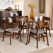 Baxton Studio Philip Mid-Century Modern Transitional Light Grey Fabric Upholstered and Walnut Brown Finished Wood 5-Piece Dining Set - BSOParlin/Hexa-Smoke/Walnut-5PC Dining Set
