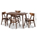Baxton Studio Lois Mid-Century Modern Transitional Light Beige Fabric Upholstered and Walnut Brown Finished Wood 5-Piece Dining Set - BSODanica/Fiesta-Latte/Walnut-5PC Dining Set