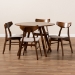 Baxton Studio Timothy Mid-Century Modern Transitional Light Beige Fabric Upholstered and Walnut Brown Finished Wood 5-Piece Dining Set - BSODanica/Hexa-Latte/Walnut-5PC Dining Set