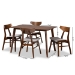 Baxton Studio Lois Mid-Century Modern Transitional Light Grey Fabric Upholstered and Walnut Brown Finished Wood 5-Piece Dining Set - BSODanica/Fiesta-Smoke/Walnut-5PC Dining Set