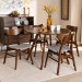 Baxton Studio Timothy Mid-Century Modern Transitional Light Grey Fabric Upholstered and Walnut Brown Finished Wood 5-Piece Dining Set - BSODanica/Hexa-Smoke/Walnut-5PC Dining Set