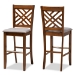 Baxton Studio Jason Modern and Contemporary Grey Fabric Upholstered and Walnut Brown Finished Wood 2-Piece Bar Stool Set
