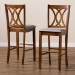 Baxton Studio Calista Modern and Contemporary Grey Fabric Upholstered and Walnut Brown Finished Wood 2-Piece Bar Stool Set - BSORH316B-Grey/Walnut-BS