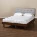 Baxton Studio Natalia Mid-Century Modern Light Grey Fabric Upholstered and Ash Walnut Finished Wood Queen Size Platform Bed - BSONatalia-Light Grey/Ash Walnut-Queen