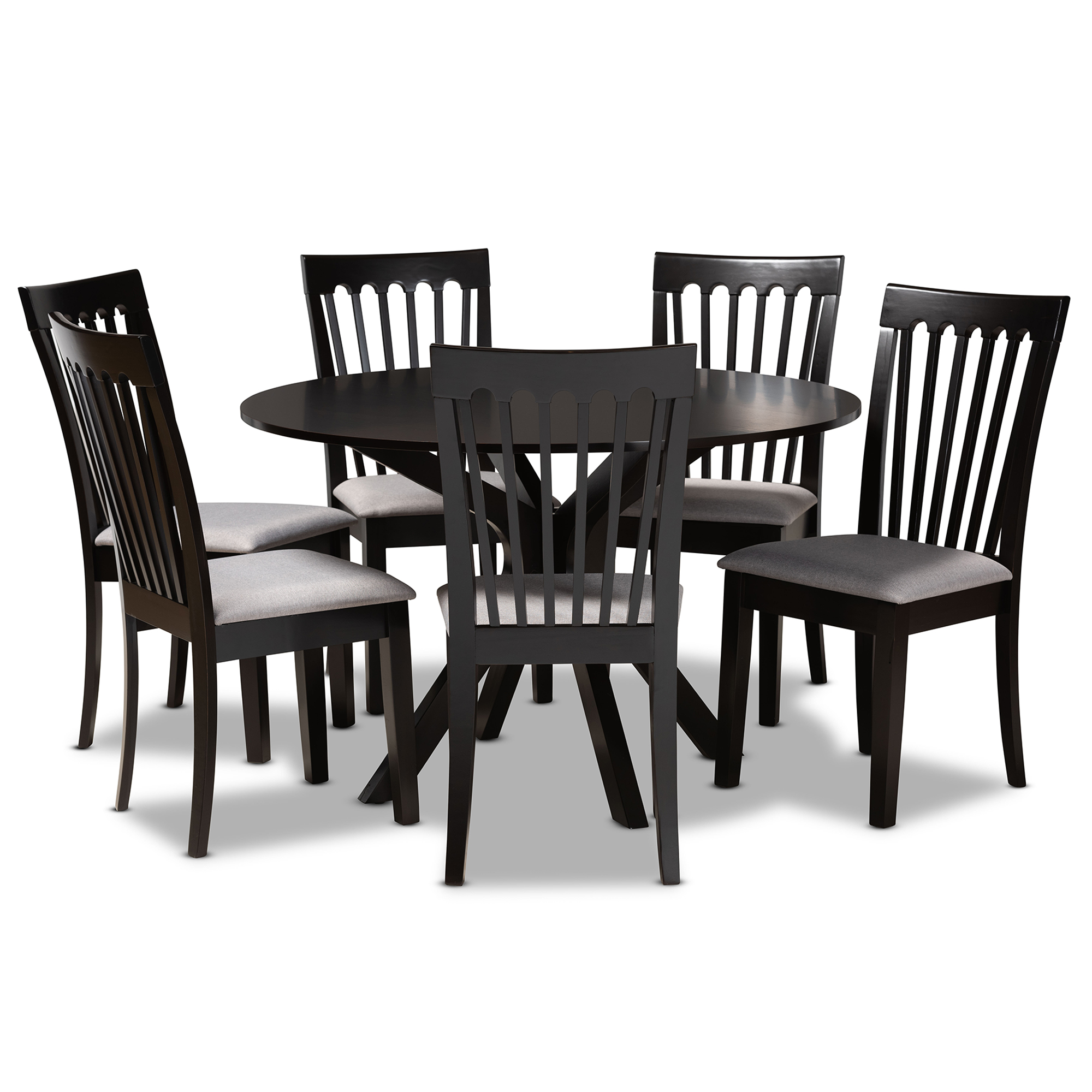 Baxton Studio Lore Modern and Contemporary Grey Fabric Upholstered and Dark Brown Finished Wood 7-Piece Dining Set