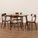 Baxton Studio Nori Mid-Century Modern Transitional Light Beige Fabric Upholstered and Walnut Brown Finished Wood 5-Piece Dining Set - BSOIora/Fiesta-Latte/Walnut-5PC Dining Set