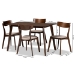 Baxton Studio Nori Mid-Century Modern Transitional Light Beige Fabric Upholstered and Walnut Brown Finished Wood 5-Piece Dining Set - BSOIora/Fiesta-Latte/Walnut-5PC Dining Set