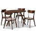 Baxton Studio Rika Mid-Century Modern Transitional Light Beige Fabric Upholstered and Walnut Brown Finished Wood 5-Piece Dining Set