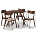Baxton Studio Rika Mid-Century Modern Transitional Light Beige Fabric Upholstered and Walnut Brown Finished Wood 5-Piece Dining Set - BSOIora/Hexa-Latte/Walnut-5PC Dining Set