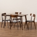 Baxton Studio Nori Mid-Century Modern Transitional Light Grey Fabric Upholstered and Walnut Brown Finished Wood 5-Piece Dining Set - BSOIora/Fiesta-Smoke/Walnut-5PC Dining Set