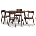 Baxton Studio Nori Mid-Century Modern Transitional Light Grey Fabric Upholstered and Walnut Brown Finished Wood 5-Piece Dining Set - BSOIora/Fiesta-Smoke/Walnut-5PC Dining Set
