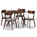 Baxton Studio Rika Mid-Century Modern Transitional Light Grey Fabric Upholstered and Walnut Brown Finished Wood 5-Piece Dining Set - BSOIora/Hexa-Smoke/Walnut-5PC Dining Set