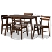 Baxton Studio Eleri Mid-Century Modern Transitional Light Beige Fabric Upholstered and Walnut Brown Finished Wood 5-Piece Dining Set - BSODelvin/Fiesta-Latte/Walnut-5PC Dining Set