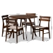 Baxton Studio Eiko Mid-Century Modern Transitional Light Beige Fabric Upholstered and Walnut Brown Finished Wood 5-Piece Dining Set - BSODelvin/Hexa-Latte/Walnut-5PC Dining Set