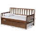 Baxton Studio Midori Modern and Contemporary Transitional Walnut Brown Finished Wood Twin Size Daybed with Roll-Out Trundle Bed - BSOMG0046-1-Walnut-Daybed with Trundle