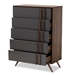 Baxton Studio Naoki Modern and Contemporary Two-Tone Grey and Walnut Finished Wood 5-Drawer Bedroom Chest - BSOLV15COD15230-Columbia/Dark Grey-5DW-Chest