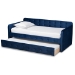 Baxton Studio Jona Modern and Contemporary Transitional Navy Blue Velvet Fabric Upholstered and Button Tufted Twin Size Daybed with Trundle - BSOCF9183-Navy Blue-Daybed-T/T