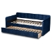 Baxton Studio Jona Modern and Contemporary Transitional Navy Blue Velvet Fabric Upholstered and Button Tufted Twin Size Daybed with Trundle - BSOCF9183-Navy Blue-Daybed-T/T