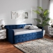 Baxton Studio Jona Modern and Contemporary Transitional Navy Blue Velvet Fabric Upholstered and Button Tufted Twin Size Daybed with Trundle - BSOCF9183-Navy Blue-Daybed-T/T