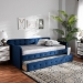 Baxton Studio Jona Modern and Contemporary Transitional Navy Blue Velvet Fabric Upholstered and Button Tufted Twin Size Daybed with Trundle - BSOCF9183-Navy Blue-Daybed-T/T