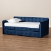 Baxton Studio Jona Modern and Contemporary Transitional Navy Blue Velvet Fabric Upholstered and Button Tufted Twin Size Daybed with Trundle - BSOCF9183-Navy Blue-Daybed-T/T