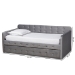 Baxton Studio Jona Modern and Contemporary Transitional Grey Velvet Fabric Upholstered and Button Tufted Twin Size Daybed with Trundle - BSOCF9183-Grey-Daybed-T/T