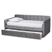 Baxton Studio Jona Modern and Contemporary Transitional Grey Velvet Fabric Upholstered and Button Tufted Twin Size Daybed with Trundle - BSOCF9183-Grey-Daybed-T/T