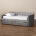Baxton Studio Jona Modern and Contemporary Transitional Grey Velvet Fabric Upholstered and Button Tufted Twin Size Daybed with Trundle - BSOCF9183-Grey-Daybed-T/T