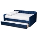 Baxton Studio Jona Modern and Contemporary Transitional Navy Blue Velvet Fabric Upholstered and Button Tufted Queen Size Daybed with Trundle - BSOCF9183-Navy Blue-Daybed-Q/T