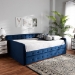 Baxton Studio Jona Modern and Contemporary Transitional Navy Blue Velvet Fabric Upholstered and Button Tufted Queen Size Daybed with Trundle - BSOCF9183-Navy Blue-Daybed-Q/T