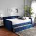 Baxton Studio Jona Modern and Contemporary Transitional Navy Blue Velvet Fabric Upholstered and Button Tufted Queen Size Daybed with Trundle - BSOCF9183-Navy Blue-Daybed-Q/T