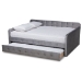Baxton Studio Jona Modern and Contemporary Transitional Grey Velvet Fabric Upholstered and Button Tufted Queen Size Daybed with Trundle - BSOCF9183-Grey-Daybed-Q/T