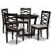 Baxton Studio Leda Modern and Contemporary Grey Fabric Upholstered and Dark Brown Finished Wood 5-Piece Dining Set - BSOLeda-Grey/Dark Brown-5PC Dining Set