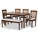 Baxton Studio Dori Modern and Contemporary Grey Fabric Upholstered and Walnut Brown Finished Wood 6-Piece Dining Set - BSORH331C-Grey/Walnut-6PC Dining Set