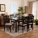 Baxton Studio Verner Modern and Contemporary Sand Fabric Upholstered Dark Brown Finished 7-Piece Wood Dining Set - BSORH330C-Sand/Dark Brown-7PC Dining Set