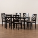 Baxton Studio Verner Modern and Contemporary Sand Fabric Upholstered Dark Brown Finished 7-Piece Wood Dining Set - BSORH330C-Sand/Dark Brown-7PC Dining Set