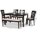Baxton Studio Minette Modern and contemporary Sand Fabric Upholstered and Dark Brown Finished Wood 6-Piece Dining Set - BSORH319C-Sand/Dark Brown-6PC Dining Set