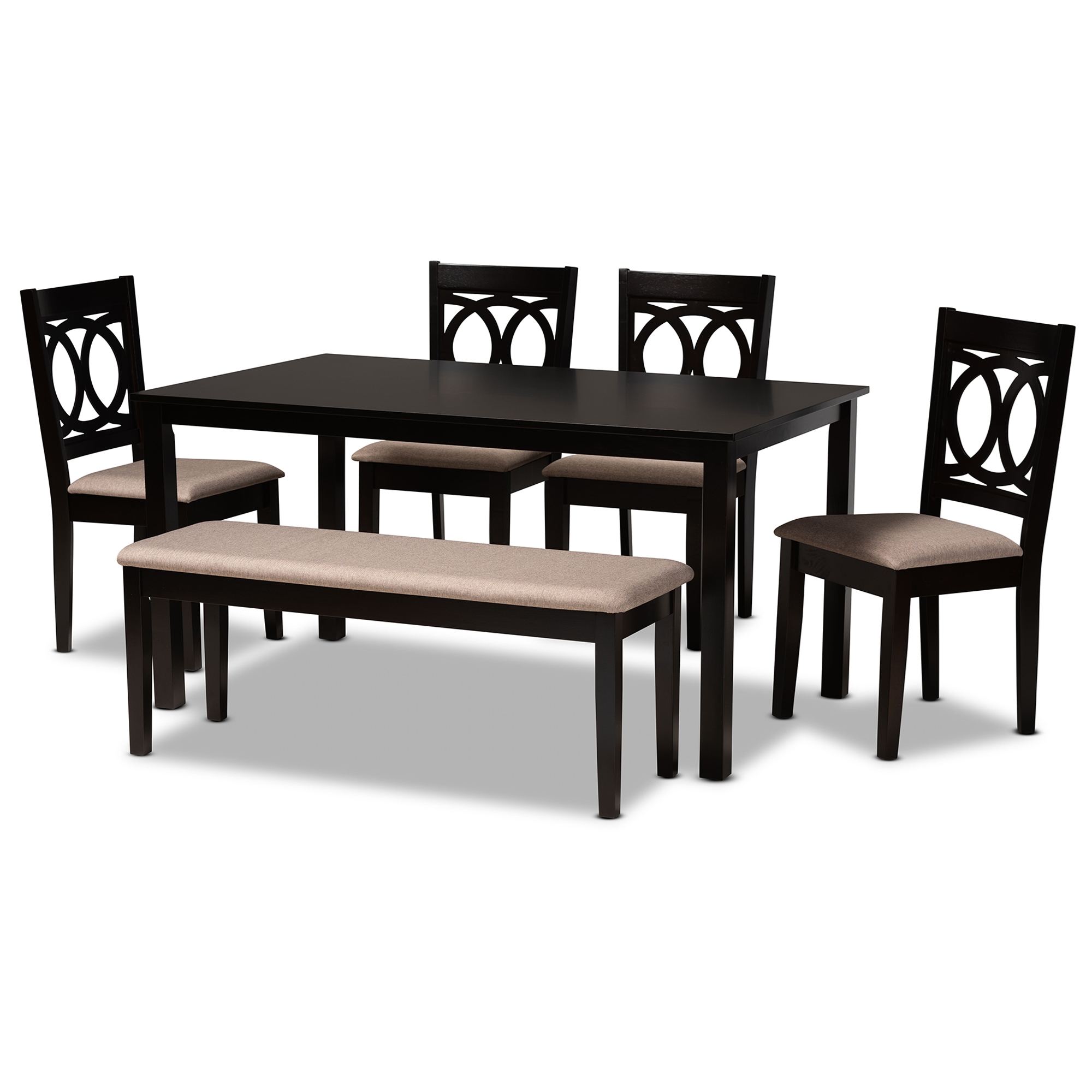 Baxton Studio Bennett Modern and Contemporary Sand Fabric Upholstered and Dark Brown Finished Wood 6-Piece Dining Set