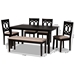 Baxton Studio Bennett Modern and Contemporary Sand Fabric Upholstered and Dark Brown Finished Wood 6-Piece Dining Set - BSORH315C-Sand/Dark Brown-6PC Dining Set