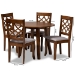 Baxton Studio Mya Modern and Contemporary Grey Fabric Upholstered and Walnut Brown Finished Wood 5-Piece Dining Set - BSOMya-Grey/Walnut-5PC Dining Set