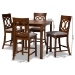 Baxton Studio Verina Modern and Contemporary Grey Fabric Upholstered Walnut Brown Finished 5-Piece Wood Pub Set - BSORH323P-Grey/Walnut-5PC Pub Set